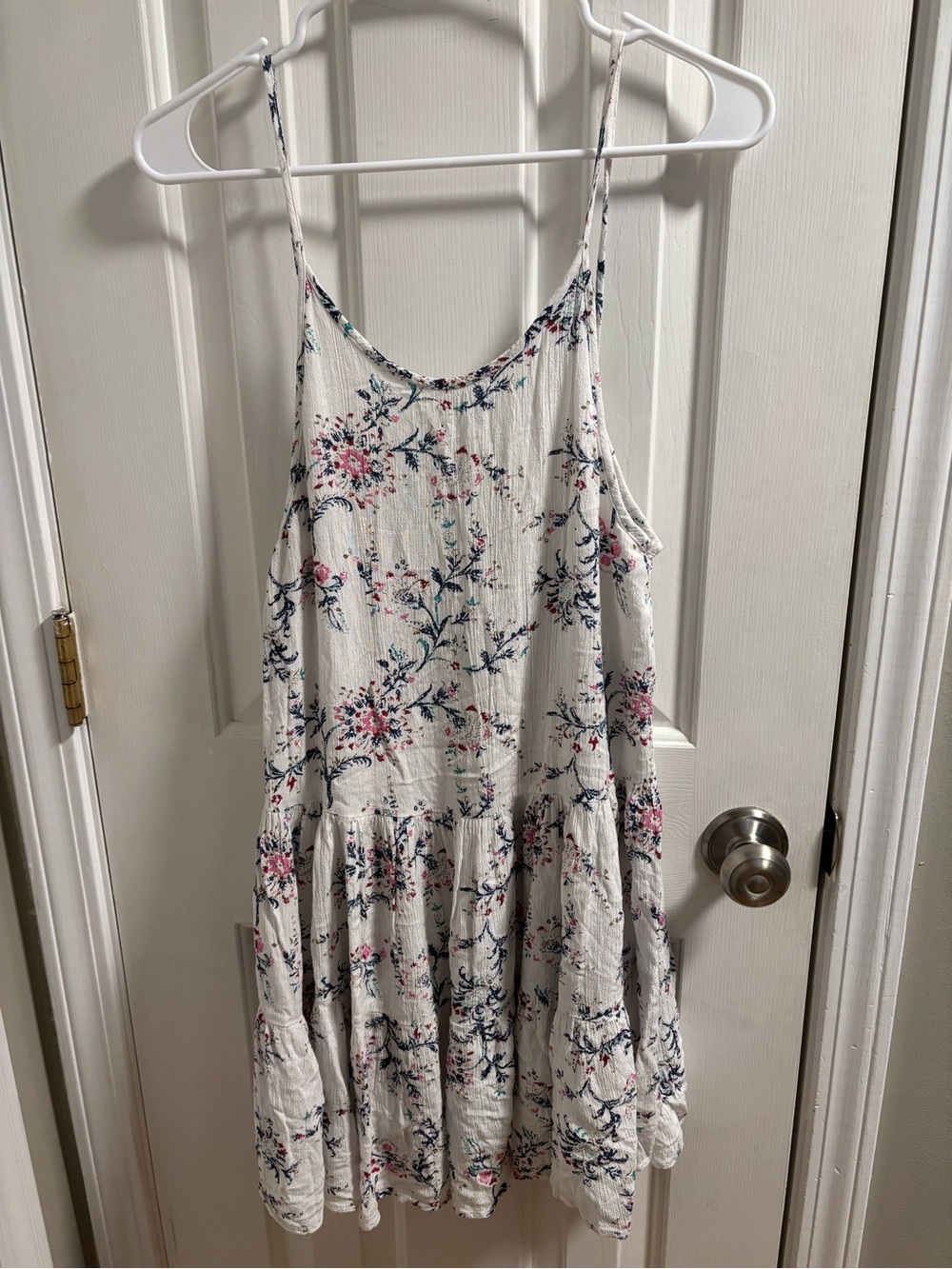 Wet Seal White Floral Sundress with Pink & Blue Print